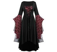 NZYIHAO Ofertas del día hoy traje renacentista mujeres vestido medieval con mangas trompeta estampado de calaveras vestidos góticos damas ropa medieval para Halloween carnaval tallas grandes