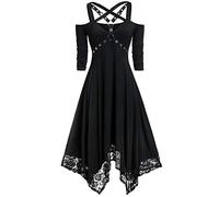 NZYIHAO Ofertas flash del día Ropa gótica Mujer Ropa medieval Halloween Disfraz Vintage Encaje Punk Clothes 80 Diablo Vampiro Reina Victoriana Vestido de Noche Carnaval Sin Mangas