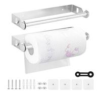 NZZVNZ 2 juegos de soporte para rollos de cocina, 28 cm de acero inoxidable, soporte para rollos de cocina de montaje en pared, sin perforación ni instalación de taladros, soporte para rollos de pared