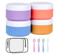 NZZVNZ 4 Piezas Recipientes de Viaje, 50 ml Botes de Silicona con Bolsa, Botellas de Viaje, Mini Tarros Cosméticos, Tarros de Crema con 4 Cucharas de Silicona, Accesorios de Viaje para Loción, Crema
