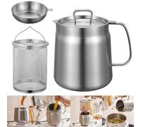 NZZVNZ Recipiente para Grasa Recipiente de Acero Inoxidable para Grasa de Tocino, 2 Litros de Aceite con Filtro de Malla Fina Engrasadores de Acero Inoxidable con Cesta