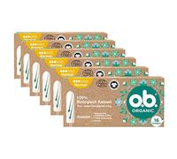 o.b. Organic Normal, biotampones para días menstruales medianos a más pesados de algodón 100% con ranuras para una protección confiable, 16 piezas (paquete de 6), formato exclusivo de Amazon