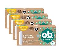 o.b. Organic Regular Tampones Bio para días medianos y fuertes, 100% algodón orgánico para una protección natural (4 x 16 unidades)
