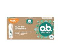 o.b. Organic Super (16 unidades), tampones orgánicos para días fuertes hechos de 100% algodón orgánico con ranuras curvadas para una protección fiable y natural