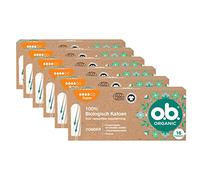 o.b. Organic Super, biotampones para días menstruales más pesados de algodón 100% con ranuras para una protección fiable y natural, 16 piezas (paquete de 6), formato exclusivo de Amazon