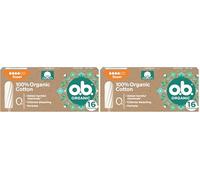 o. b. ORGANIC Tampones de algodón 100% orgánico (1 x 16 unidades), tampones sin aplicador de absorbencia súper, tampones desechables libres de sustancias nocivas (Paquete de 2)