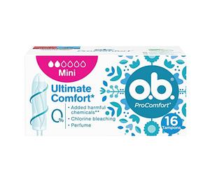 o. b. ProComfort Ultimate Comfort Mini Tampones sin sustancias químicas nocivas, blanqueamiento con cloro ni fragancia, tampones sin aplicador, 16 unidades