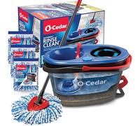 O-Cedar EasyWring RinseClean Sistema de Limpieza de Suelos con Cubo y fregona giratoria de Microfibra y 3 recambios adicionales, Color Gris