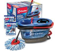 O-Cedar RinseClean - Sistema de fregona giratoria y Cubo + 2 Cabezales de fregona adicionales | Friega con Agua Limpia | Elimina el 99% de Las bacterias