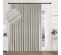 o Cortinas 100 % opacas de felpilla de 96 pulgadas de largo para puertas correderas, cortinas plisadas aisladas con ganchos y alzapaños, color beige, 100 pulgadas de ancho x 96 pulgadas de largo