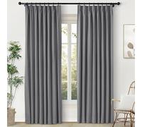 o Cortinas 100 % opacas de lino, 84 pulgadas de largo, suaves, color beige grisáceo, cortinas plisadas para dormitorio, sala de estar, guardería, incluye ganchos y alzapaños, 52 pulgadas de ancho