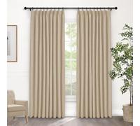 o Cortinas opacas 100 % opacas de 52 x 96 pulgadas, color beige arena, cortinas plisadas de lino para dormitorio, sala de estar y guardería, paneles térmicos para ventana con ganchos y alzapaños