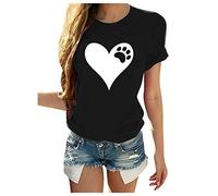 O-cuello ollas blusa con estampado en forma de corazón de las mujeres mangas camiseta casual corta blusa de mujer parte superior, Negro , XL