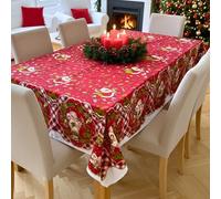 o-day Mantel navideño rectangular de algodón o poliéster - Elegantes manteles navideños de 6, 12 o 18 plazas, antimanchas, fabricado en Italia (rojo - Magia de los regalos, 12 plazas, 140 x 240 cm)