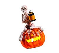 O - Estatua de calavera de calabaza, decoraciones de Halloween, estatuas de esqueletos para casas embrujadas, decoración del hogar, esqueletos, estatuas de calabaza