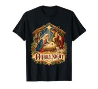 O Holy Night Nativity Scene Vintage Christian Christmas Camiseta
