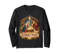 O Holy Night Nativity Scene Vintage Christian Christmas Manga Larga