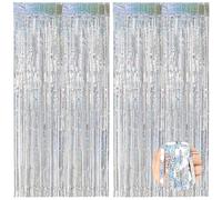 O-Kinee Cortina de Oropel,2 Pack Plata Cortinas Metálicas de Oropel, Metálica Foil Fringe Cortinas Flecos Dorados Cortina de Borla para Decoración Pared Fiestas Cumpleaños Navidad Boda (1m x 2m)