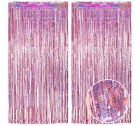 O-Kinee Cortina de Oropel,2 Pack Rosa Cortinas Metálicas de Oropel, Metálica Foil Fringe Cortinas Flecos Dorados Cortina de Borla para Decoración Pared Fiestas Cumpleaños Navidad Boda (1m x 2m)