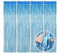 O-Kinee Cortina de Oropel,4 Pack Azul Claro Cortinas Metálicas de Oropel, Metálica Foil Fringe Cortinas Flecos Dorados Cortina de Borla para Decoración Pared Fiestas Cumpleaños Navidad Boda (1m x 2m)