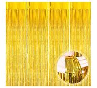 O-Kinee Cortina de Oropel, 4 Pack Oro Metálica Foil Fringe Cortinas Flecos Dorados Cortina de Borla para Decoración Pared Fiestas Cumpleaños Navidad Boda (1m x 2m)