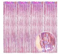 O-Kinee Cortina de Oropel,4 Pack Rosa Cortinas Metálicas de Oropel, Metálica Foil Fringe Cortinas Flecos Dorados Cortina de Borla para Decoración Pared Fiestas Cumpleaños Navidad Boda (1m x 2m)
