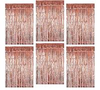 O-Kinee Cortina de Oropel Oro Rosa,Metálica Foil Fringe Cortinas Flecos,6Piezas Brillante Metálico Cortina Cumpleaños,Aluminio Lamina Cortinas Dorada Fiesta Puerta Ventanas Decoración(1m*2m)
