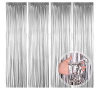 O-Kinee Cortinas de Oropel, 4 Pack Plata Fringe Shimmer Cortina Decoración Fondo para Fiesta de la Boda Fiesta de Cumpleaños Puerta Decoraciones de Ventanas (1m x 2m)