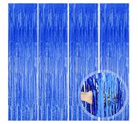 O-Kinee Cortinas Metálicas de Oropel, 4 Pack Streamer Azul Telón de Fondo Cortina de Borla Fringe Cortina de Brillo para Decoraciones Boda Fiesta de Cumpleaños (1m x 2m)
