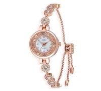 O.M.J Reloj para mujer de oro rosa con esfera de nácar y piedra natal con detalles de cristal, 04-abril, Lujoso