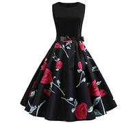 O vestido estampado para mujer retro sin mangas años 1950 baile de fin de año 50 cuello vintage noche swing vestido mujer más vestidos casuales, Negro , S