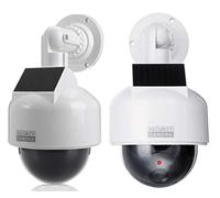 O&W Security 2 cámaras ficticias Speed Dome Solar cámara falsa con lente falsa y luz LED roja impermeable para interior y exterior