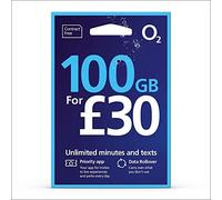 O2 El SIM de datos de 100 GB incluye recarga de £30, datos de 100 GB, llamadas ilimitadas y mensajes de texto ilimitados + 500 minutos internacionales a 29 países
