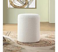 O2B Moderna otomana redonda beige con asiento acolchado suave, silla de tocador multifuncional, taburete tapizado para sala de estar y dormitorio, tienda de muebles y decoración (blanco)