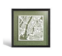 O3 DESIGN STUDIO - Marco de Papel para mapas, 22,8 x 22,8 cm, en Caja de Regalo, Fondo, autocambiante, Arte de Papel, White Map Black Frame, New York