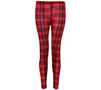 O37 New para Mujer DISEÑO DE IMPRESIÓN DISEÑO DE Cuadros Escoceses Leggings Traje DE Neopreno para Mujer DE Colores DE TAMAÑO Completo (M/L (UK 12-14), Rojo Y Negro)
