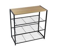 O91 Banco Zapatero Estilo Industrial 3 Baldas Erbu Negro/Marrón 63x30x63cm O91