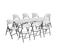 O91 Conjunto Plegable Mesa 240cm y 8 Sillas con Asa Blanco Catering O91