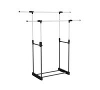 O91 Perchero de Pie Burro Doble con Zapatero Plateado Perchero Extensible y Ajustable | Perchero para Ropa con Tubería Industrial | Perchero para Vestidor, Recibidor Dormitorio | 172x41x157cm