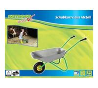 OA Rolly Toys Carretilla de metal plateado/verde (para niños a partir de 2 años, cuerpo de metal, carga máxima 25 kg, asas de plástico)
