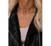 OAAO 1 Collar Negro En Capas Y 1 Par De Aretes Coles Negros, Apilados con Regalos Femeninos, Joyas Punk De Moda, Adecuados para Disfraces De Fiesta, Compilación Diaria.