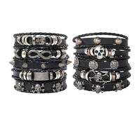 OAAO Juego De Pulseras con Remaches De 10 Piezas, Pulsera Unisex De Estilo Punk, Pulsera De Cuero Ajustable, Adorno En Forma De Roca, Accesorios Geniales para Apariciones En Fiestas.