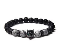 OADAA Save A Wolf - Pulsera de piedra de lava - Pulsera de cuentas de piedra de lava con forma de cabeza de lobo para hombres y mujeres, 8mm, Gema