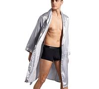 OADOBKICE Pijama Hombre Verano Pijama Hombre Talla Grande Camisón Seda Ropa Dormir Verano Pijamas Manga Larga Hombre Albornoz Talla Grande Ropa Dormir Holgada Hombre Bata Dormir Flor Gris Plata L