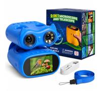 OAEBLLE Microscopio para Niños 2en1, Prismáticos, 1000X, Juguete Stem 3+