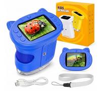 OAEBLLE Microscopio para Niños, Microscopio Digital 1000X 4K con Pantalla IPS 2,4", 8 LED Regulables, Cámara de Vídeo, USB Recargable, Lupa Portátil, Juguete Stem Regalo Cumpleaños 3-12 Años, Azul