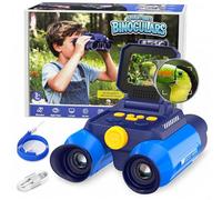OAEBLLE Prismáticos Niños con Zoom Óptico 10x y Cámara - Fotos 48 MP y Video 1080P, Visión Nocturna 25m, Aptos a Partir de 3 Años, Ideales para Observación de Animales y Naturaleza | Azul