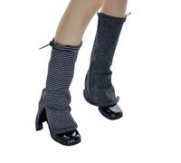 OAEPG Calentadores de piernas a rayas con abertura lateral para mujer, mangas de pierna con cordón, calcetines acampanados sin pies, calentadores de pantorrilla ajustables, Negro, Talla única