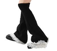 OAEPG Estética moda punto a rayas elástico calentador de piernas Punk cubre botas dulce volantes ribete de encaje manga pierna longitud hasta la rodilla polainas de punto elástico, Negro, Talla única