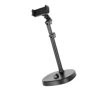 OAEPG Soporte para teléfono con sistemas de agarre mejorados de expresión de movimiento completo, ranura de zapata fría para micrófonos y accesorios de iluminación, abrazadera de teléfono elevable con